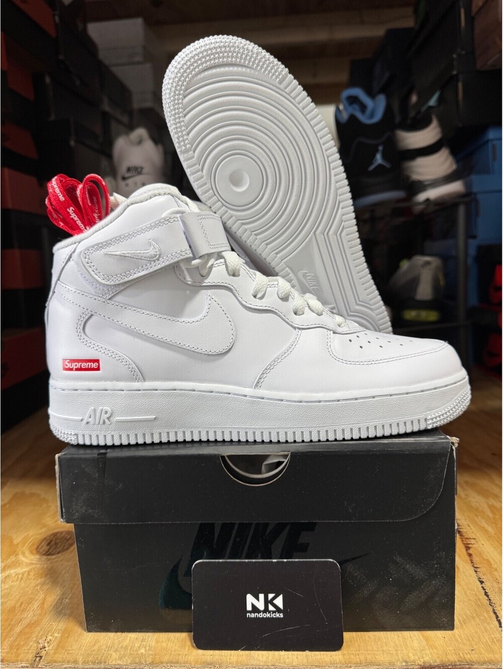 Nike Air Force 1 Supreme Mid Triple White' FZ8784-100 NEW MENS Size 9.5